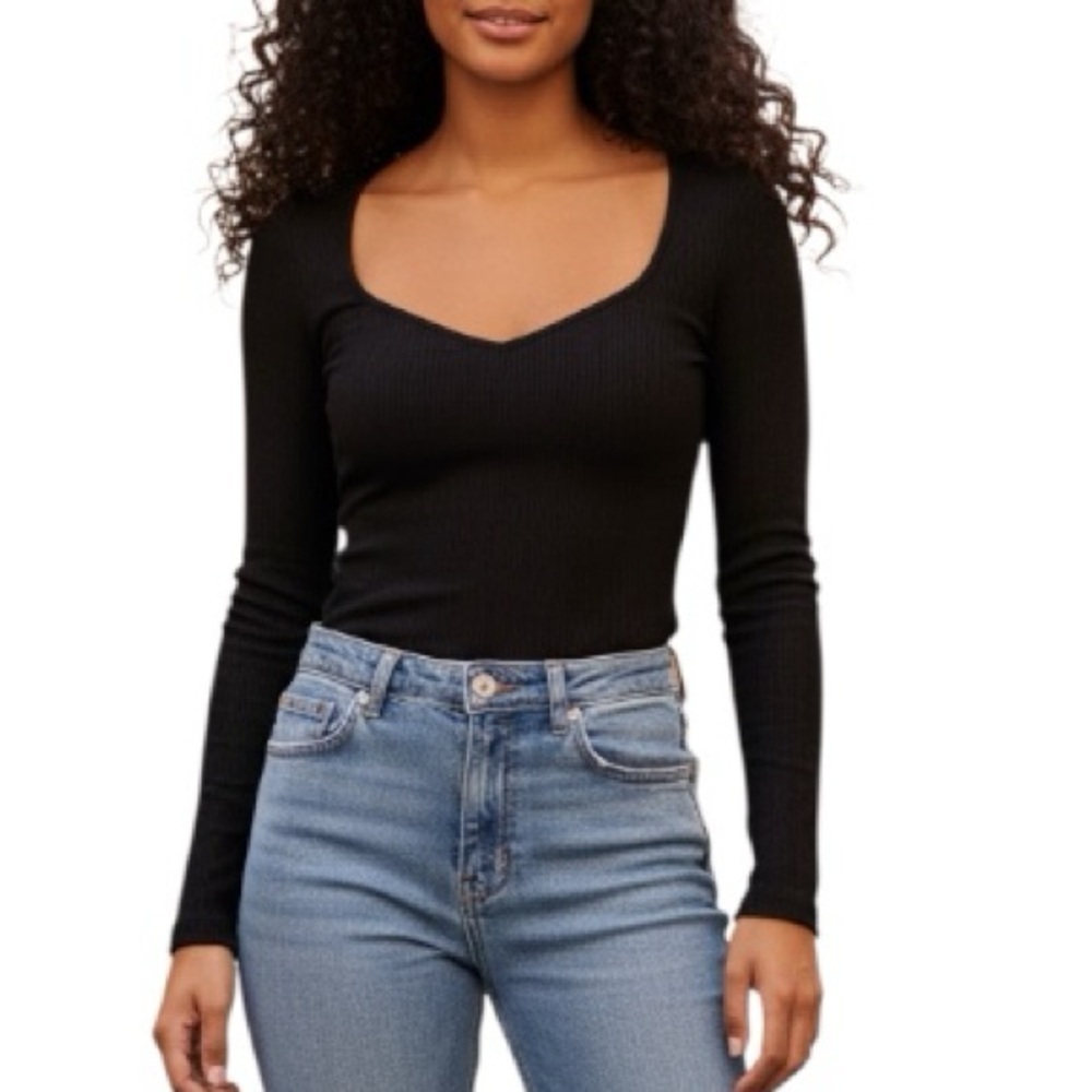 Boden Ribbed Knit Scoop Neck Top Black Long Sleeve Stretch Shirt S - Picture 2 of 10